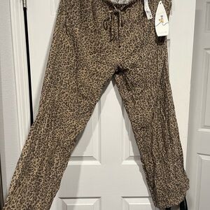 Leopard-Print Drawstring Pants in Brown and Black